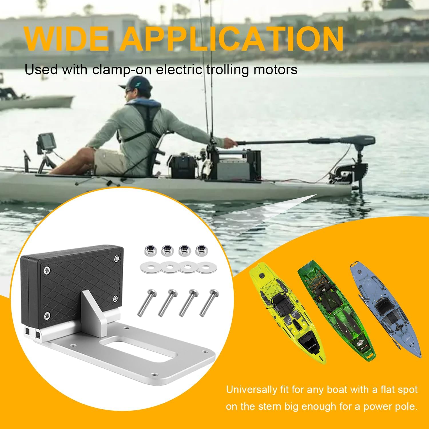 Universal Transom Trolling Motor Mounting Bracket for Kayaks/Kayak Marine Board Backing Plate Mount Bracket for Clamp-on Electric Trolling Motors