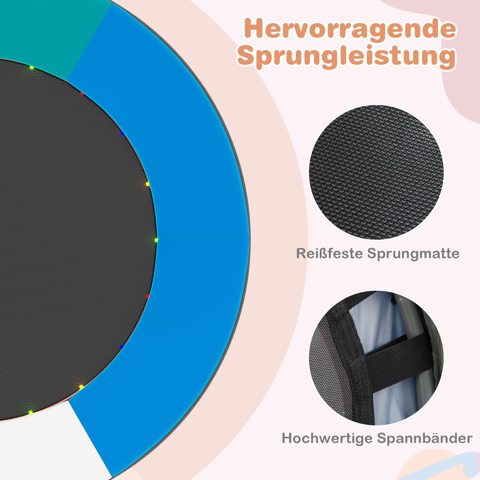 COSTWAY Ø90 cm Kinder Trampolin, Minitrampolin faltbar mit LED Beleuchtung, Fitness Trampolin Indoor mit Griff & Tragetasche, Gartentrampolin klein für Kinder ab 3 Jahren