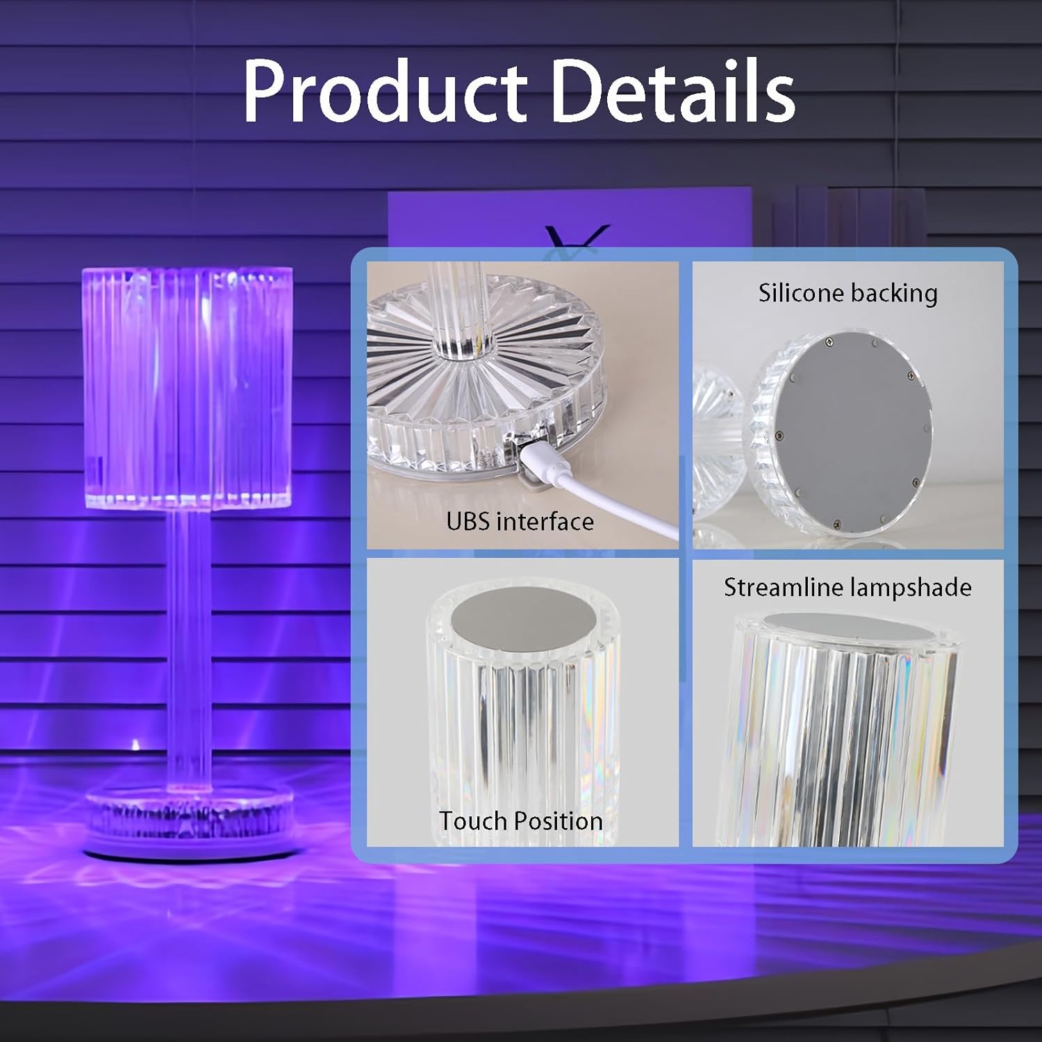 クリスタルテーブルランプ、RGBタッチテーブルランプ（リモコン付き）、USB充電式クリスタルベッドサイドランプ、LEDコードレスデス