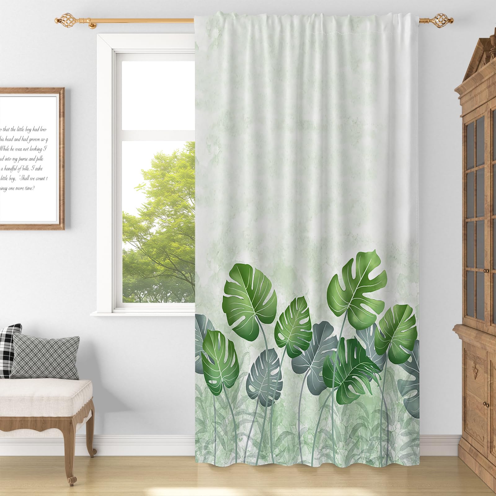 Rideaux de chambre vert jungle voilage botanique salon 229cm