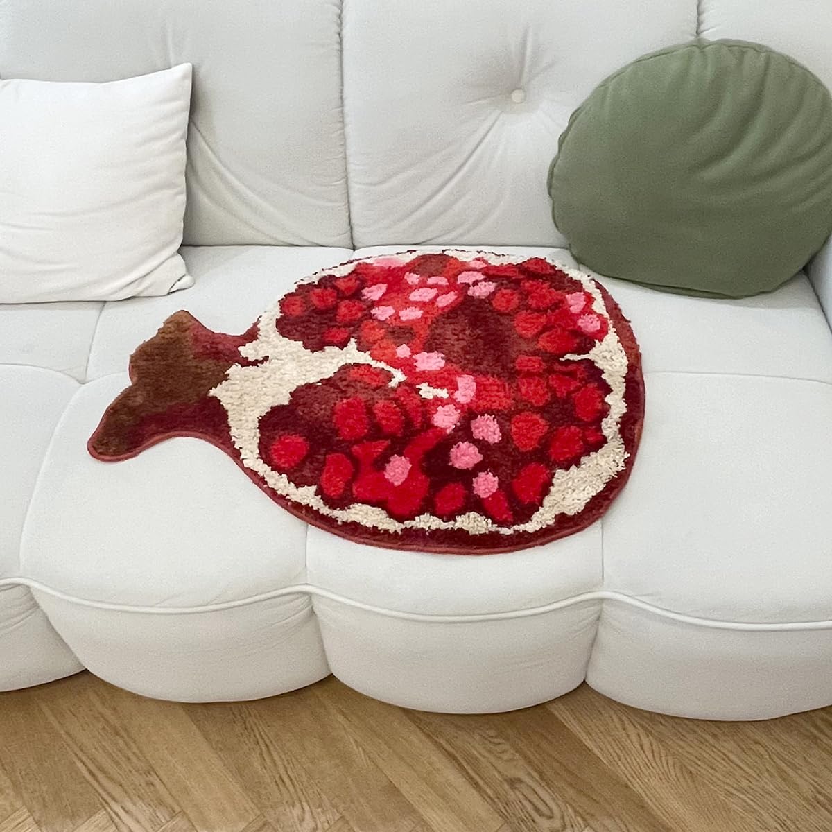 LAKEA Pomegranate Shaped Tufted Rug Decorative Living Room Carpet Bedroom Area Modern Cute Trendy Cool Thickened Luxury Cloakroom Mat (27.6X20.1 inch)