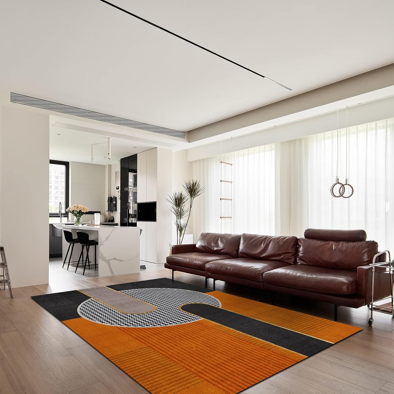 Medieval Minimalist Geometric Colors Area Rug, Luxury Elegant Black Orange Intersection Art Living Room Rugs, Machine Washable Breathable Durable Carpet for Front Entrance Floor Decor,2 x 3ft