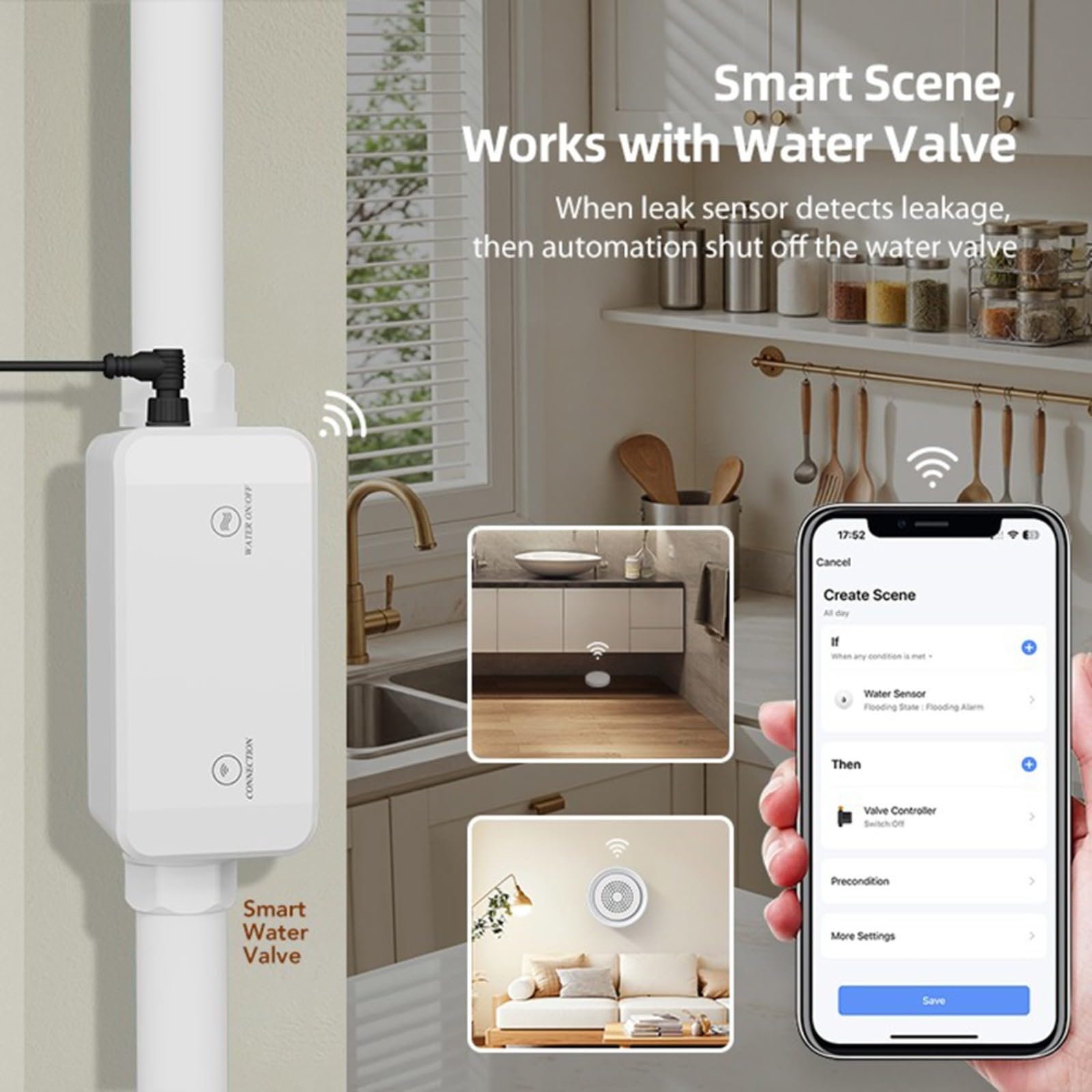 Kit d'alarme de fuite d'eau WiFi pour Tuya pour application intelligente, détection en temps réel avec 3 capteurs