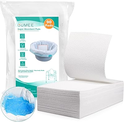 Oumee 90 Count Absorbent Commode Pads for Bedside Commode Bucket, Commode Liners Pads with Absorbent Gel, Potty Liner Pads for Adults Portable Toilet Bags Bedpans