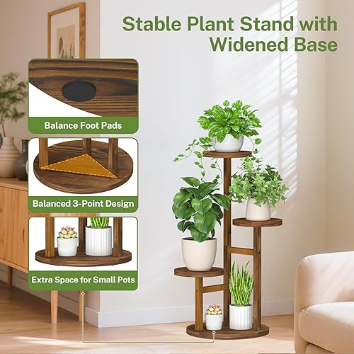 Miniatura 4 de iDavosic.ly Soporte para plantas de 3 niveles para interiores, estante de madera escalonada para múltiples flores, estante alto de exhibición de