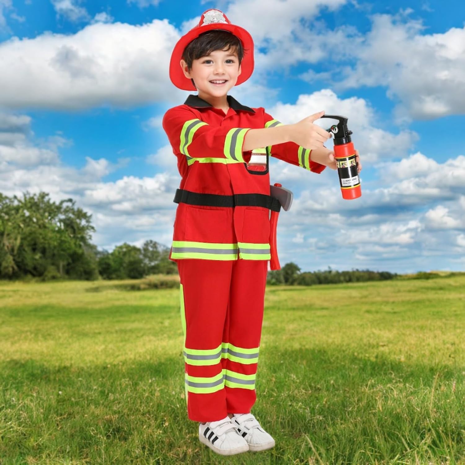 yolsun Fireman Costume Kids, Boys' and Girls' Firefighter Dress up, Fire Fighter with Accessories Set Halloween Role Play