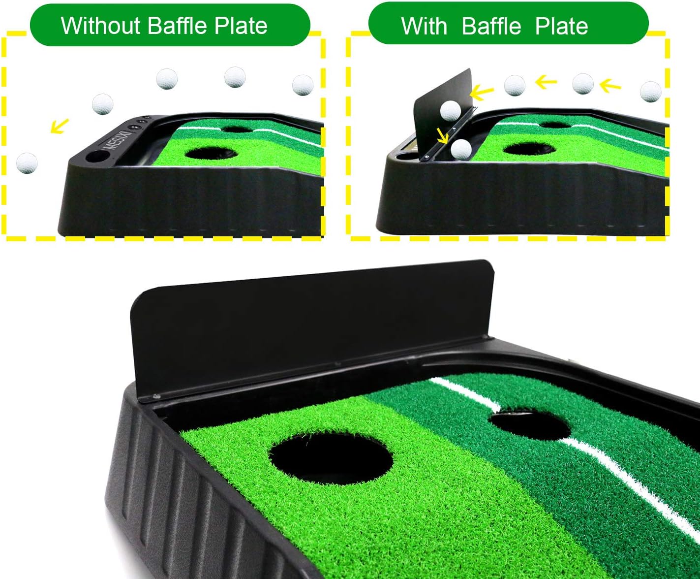 MESIXI Indoor|Outdoor Golf Putting Green Mat Portable Baffle Plate Auto Ball Return System Mini Golf Practice Training Aid Equipment Game and Golf Gifts for Men Home Office Outdoor Use : Sports & Outdoors