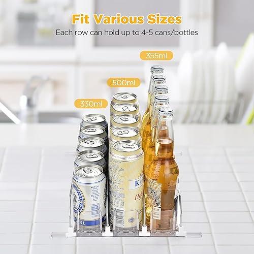 Miniatura 4 de OTraki Organizador de bebidas para nevera, dispensador de latas de soda con empujador Glide de 15 pulgadas de largo y ancho, ajustable, dispensador