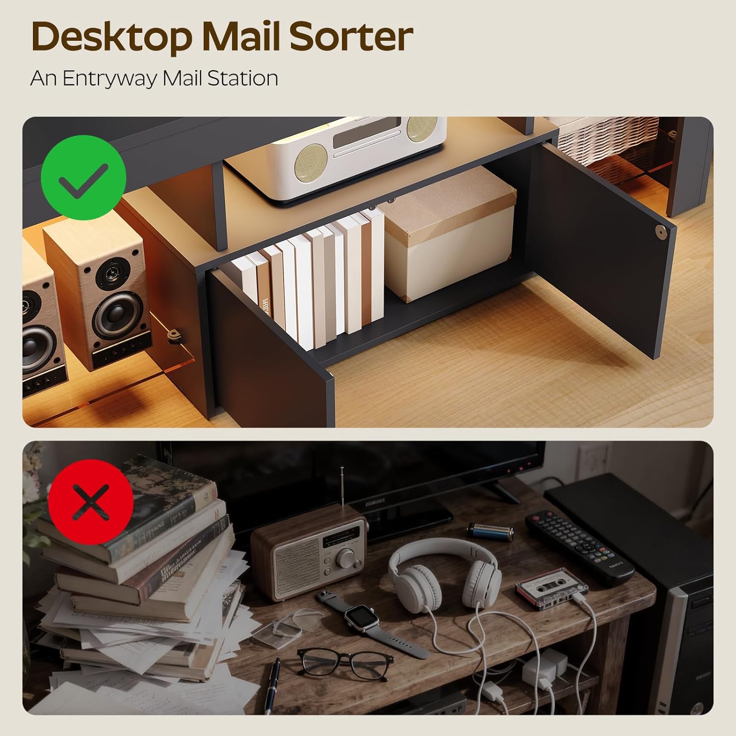 TV Stand with Mount and Power Outlet, Entertainment Center with LED Lights for 45/55/60/65 inch TVs, TV Console Table with Storage Cabinet, for Living Room, Bedroom, Black DS21UDBB - Image 5