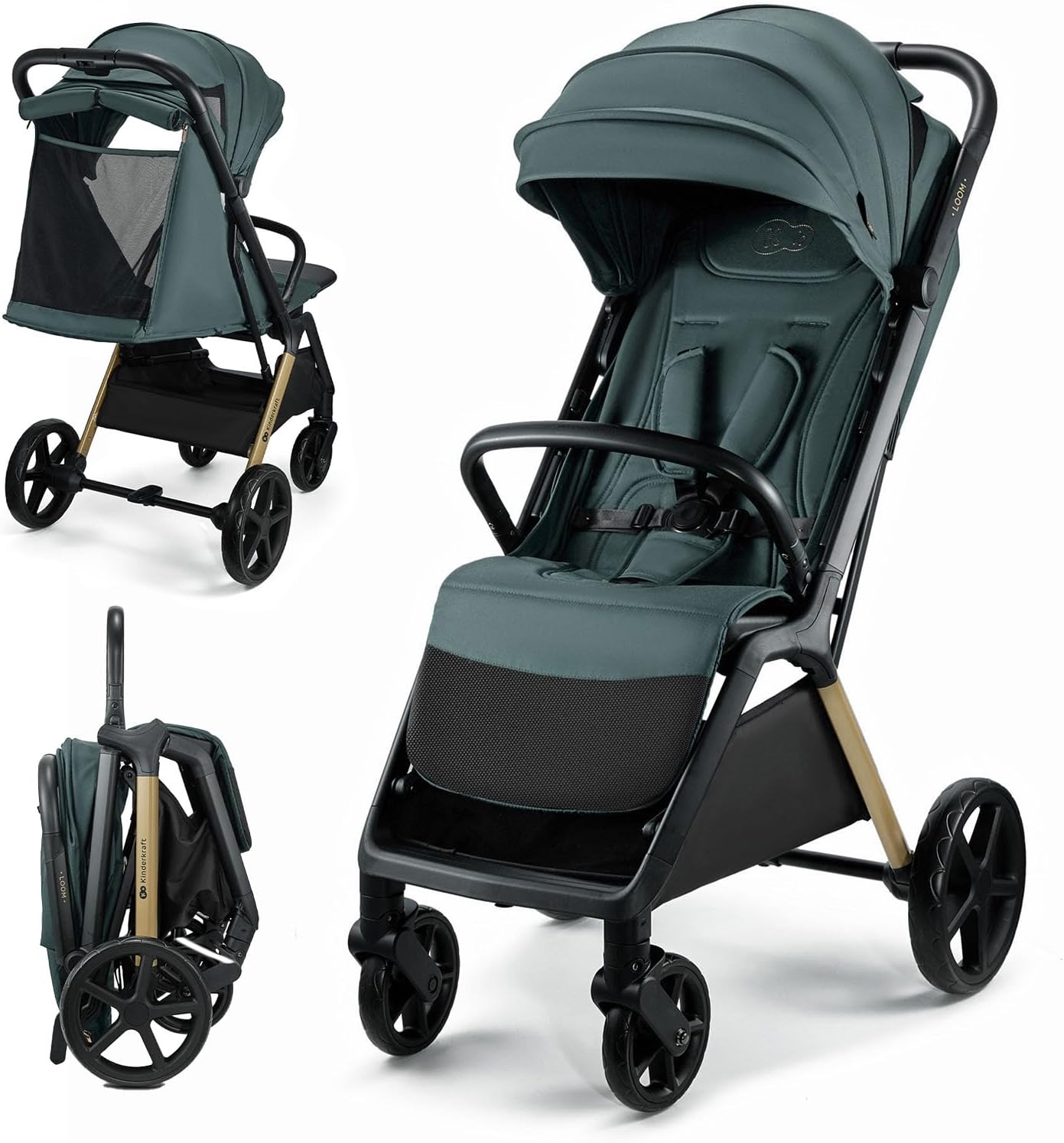 Kinderkraft LOOM Silla de paseo compacta y ligera, plegado automático, grandes ruedas antipinchazos, respaldo reclinable, desde el nacimiento hasta 22 kg
