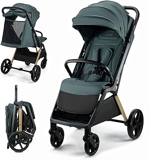 Kinderkraft LOOM Silla de paseo compacta y ligera, plegado automático, grandes ruedas antipinchazos, respaldo reclinable, desde el nacimiento hasta 22 kg, Verde