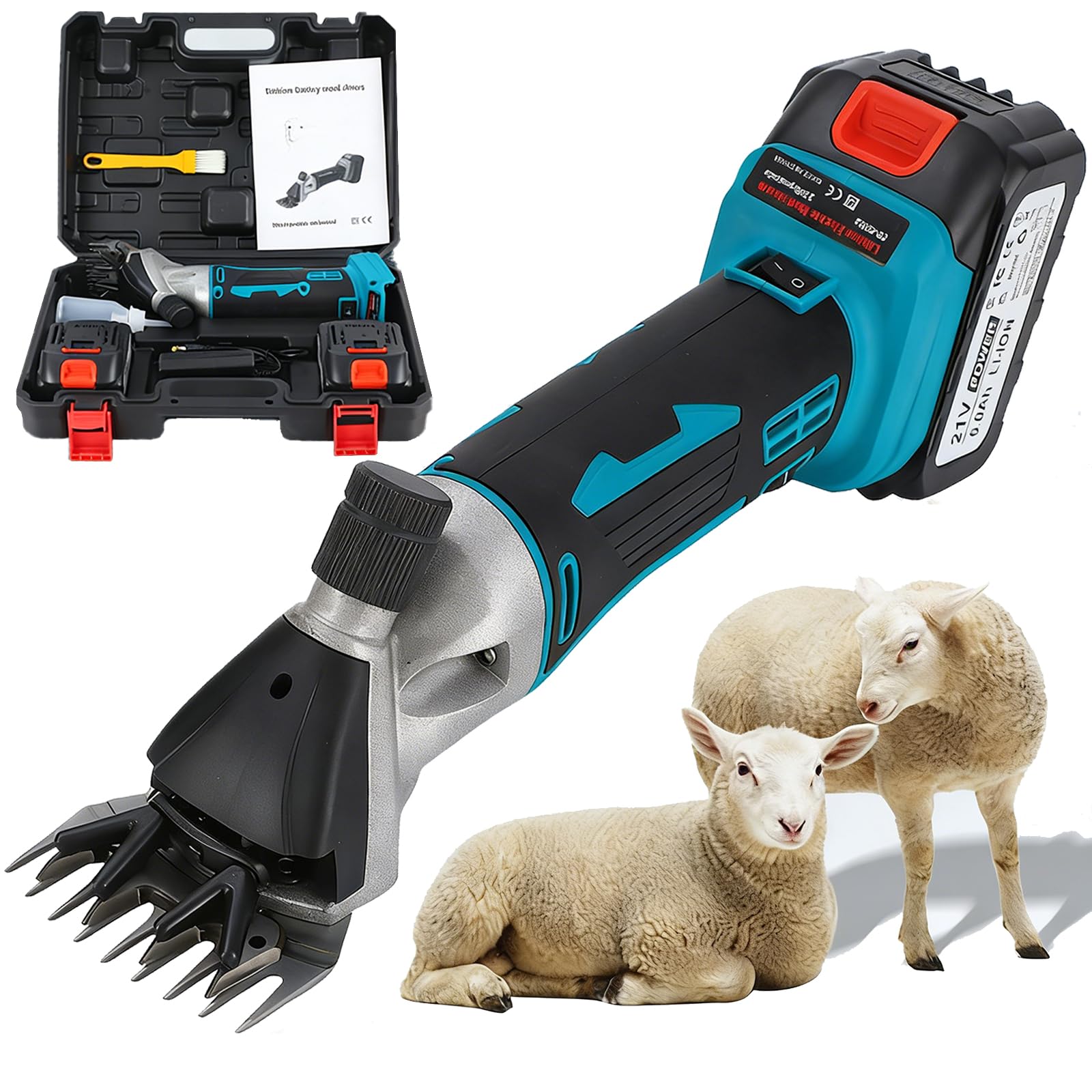 Tosatrice Senza Fili Per Pecore, Tosatrice Elettrica Per Lana 850w Con 2×6000mah Batterie, 2300 Rpm, Forbici Elettriche Per Lana A 6 Velocità, Lame In Acciaio 9/13 Denti, Strumento Di Tosa 13 teeth