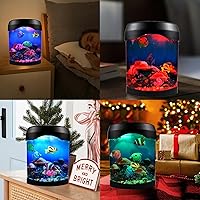 Vista 2 de Toycol Fake Fish Lamp, Nightly Lifelike Desk Electric Mood Light, LED Light Tank with 6 Color Changing and (5 Fake Fish) Mini Aquarium for Home