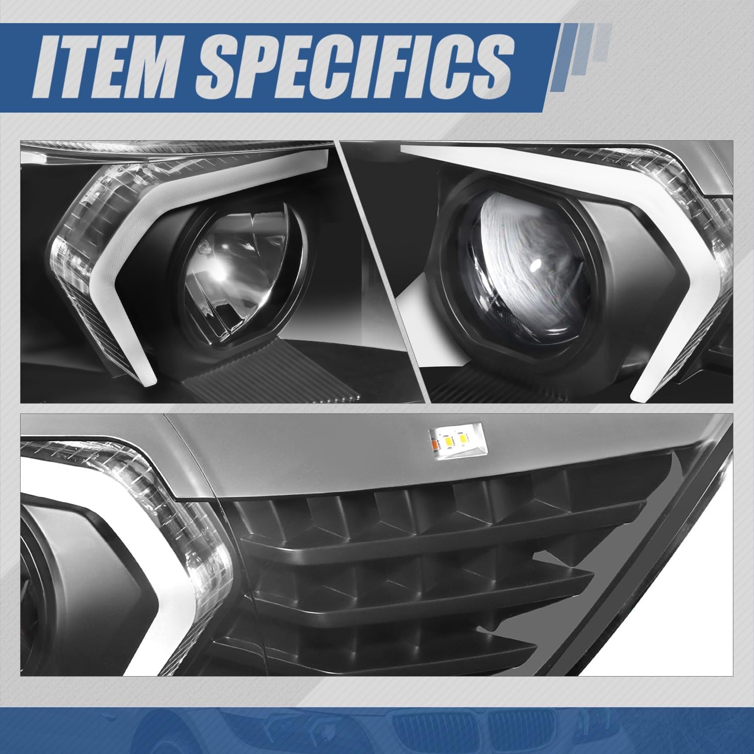 Auto Dynasty LED DRL Headlights Assembly Compatible with 2005-2008 BMW E90 325i 328i 328xi 330i 330xi 4-Dr Sedan, Driver and Passenger Side, 3D Switchback LED Daytime Running Light Bar, Black Housing