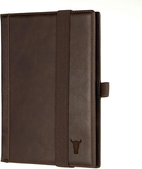 TORRO Genuine Leather Hardback Notebook Cover with 1X Refill Pad (A5 Dark Brown)