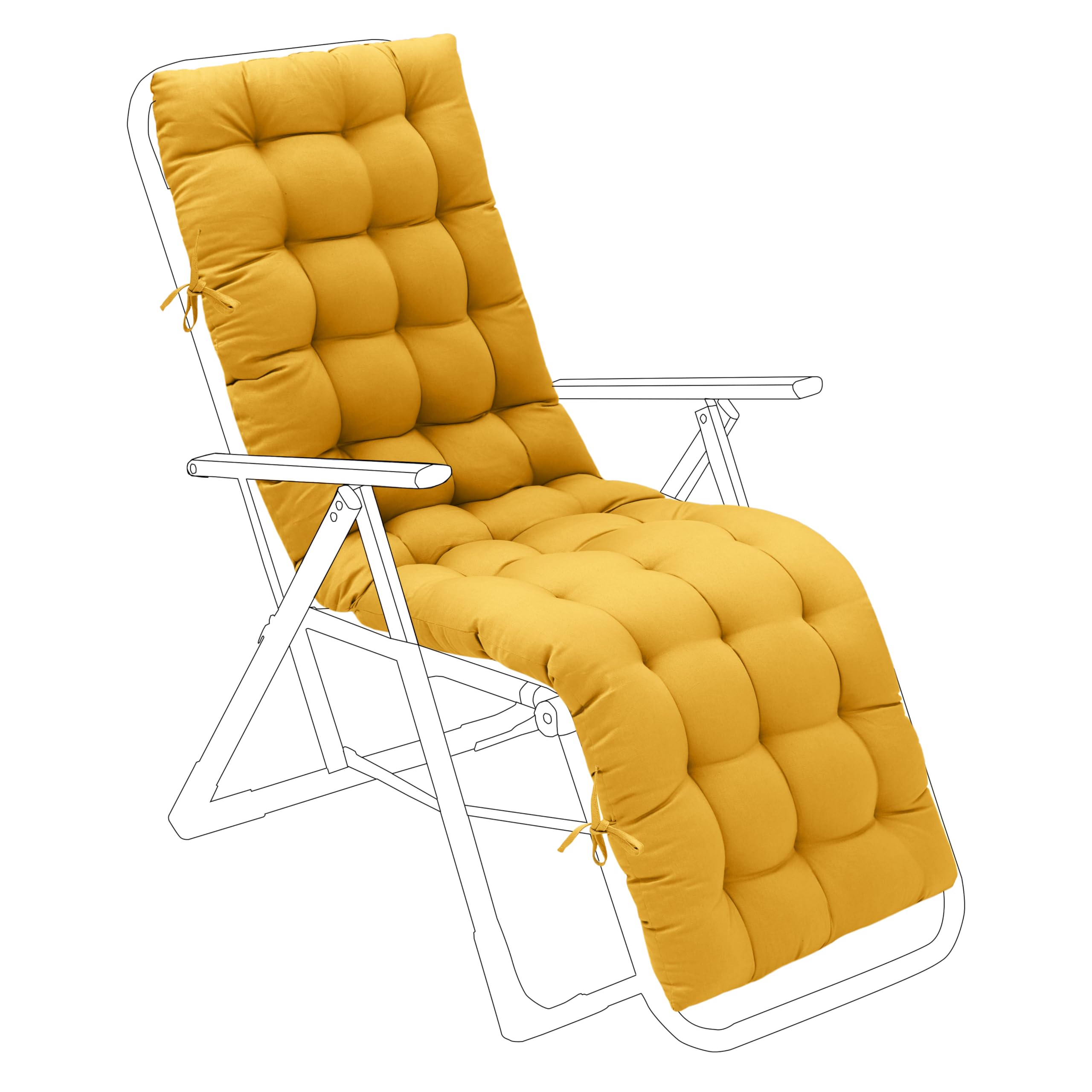 Gardenista Outdoor Patio Sun Lounger Cushion 160x48cm | Water Resistant Garden Recliner Chair Cushion | Thick Sunbed Cushion Replacement Pad with Secure Ties (Amber Gold)