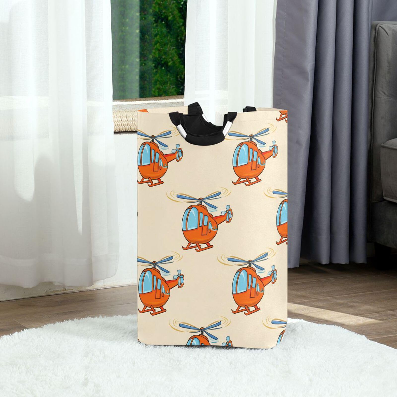 Jihqo Laundry Hamper Basket Cute Cartoon Helicopter Collapsible Nursery Storage Bin Waterproof Clothing Baskets for Home Bedroom Bathroom Washing Room