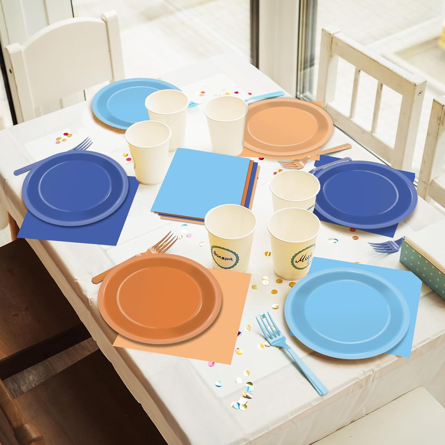 200Pcs Blue Dog Birthday Party Supplies Orange Blue Plates Napkins Party Decorations Blue Dog Tableware Dinnerware for Kids Boys Girls Birthday Baby Shower Dog Family Party Favors Serves 50 Guests