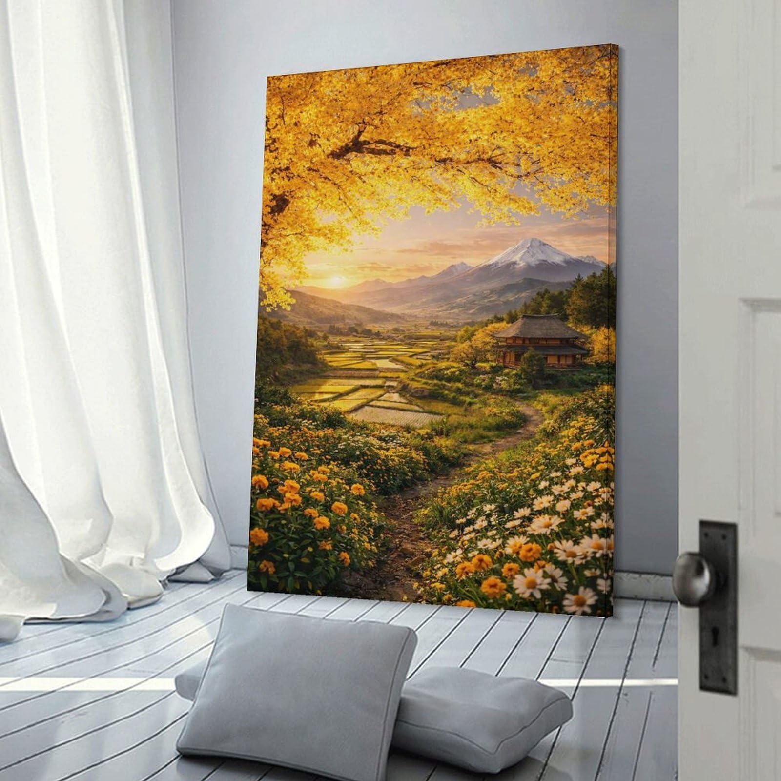 Junmoney Autumn Japanese Landscape with Mount Fuji Home Decor Wall Art 12x18inch(30x45cm), for Office, Study Or Home Workspace, Home Office Artwork with Decorative Appeal