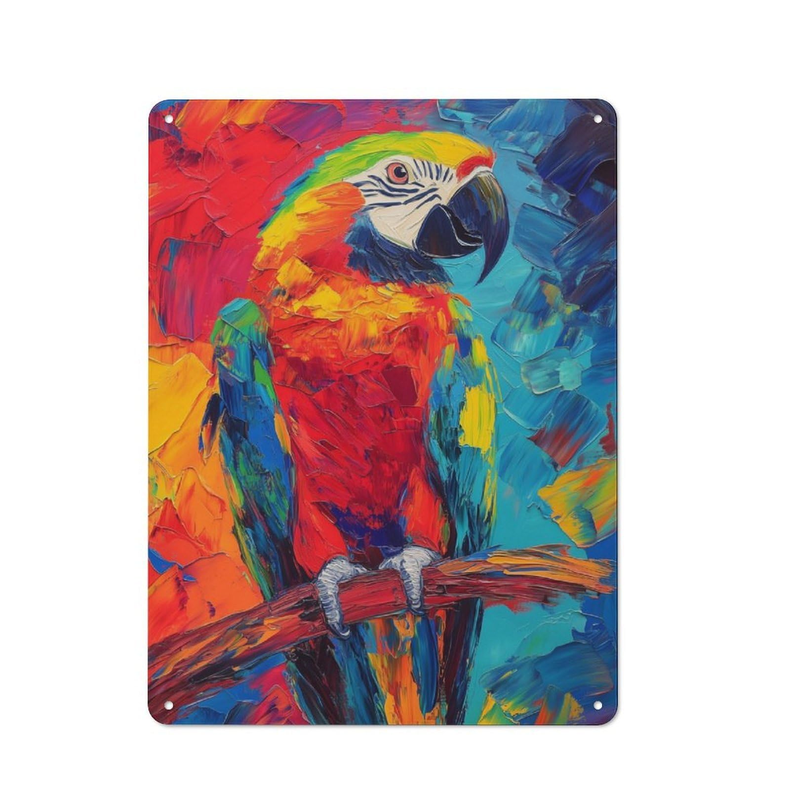 Junmoney Colorful Macaw Painting Country Farmhouse Metal Sign 40X30cm, Farmhouse Wall Decor For Dining Room, Cafe, Entryway Or Family Room