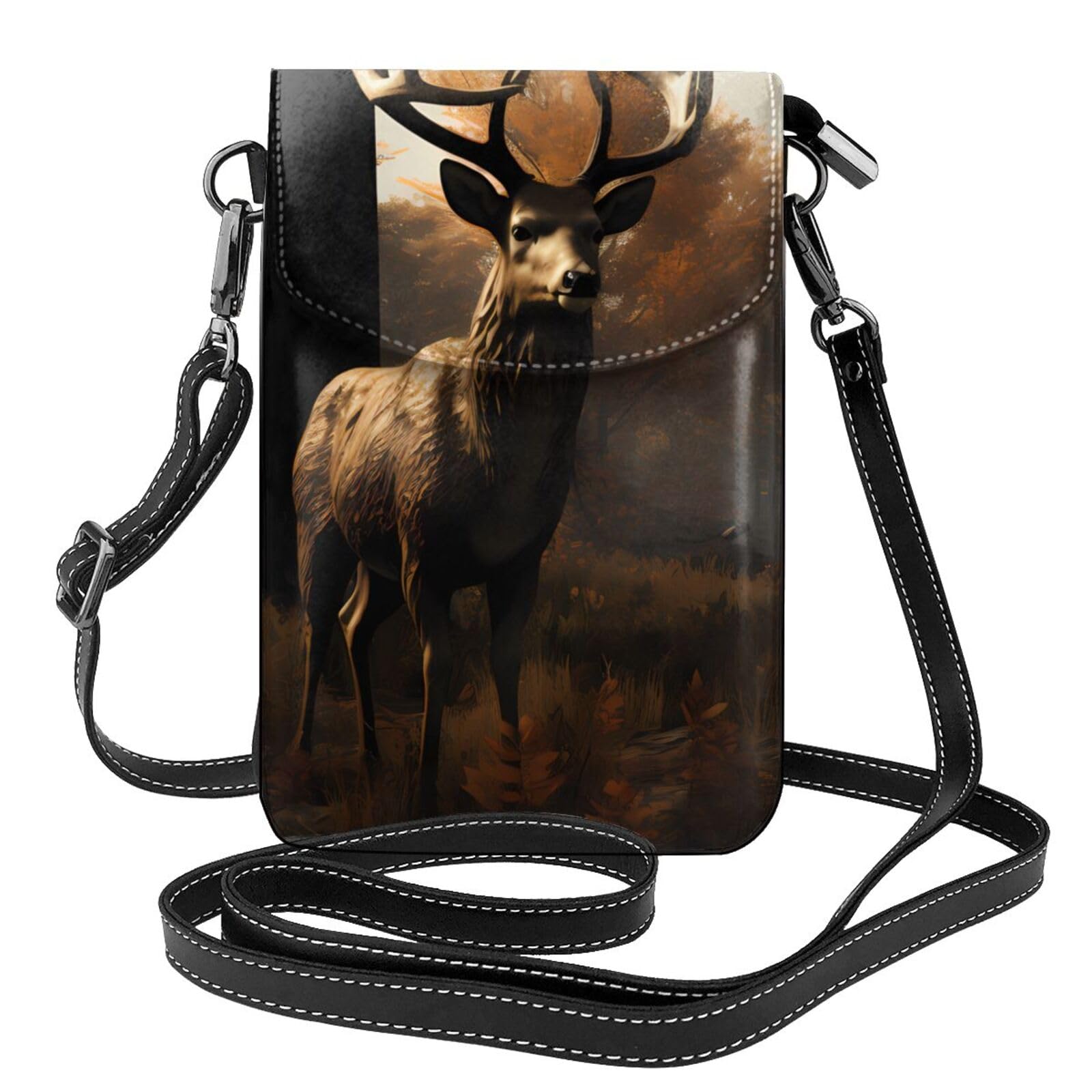 YYHHAOFA Women Small Cell Phone Purse Deer Hunting Prints Soft, Durable and Waterproof PU Leather Convenient for Daily use and Travel Black