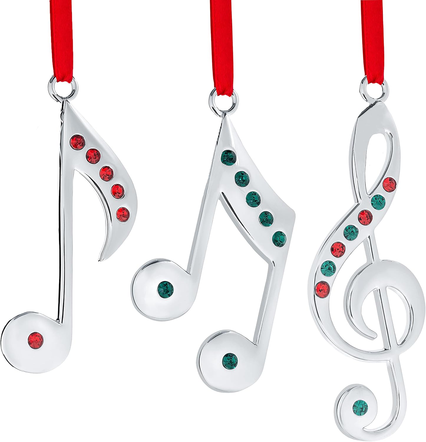 Klikel Christmas Ornament – Set of 3 Musical Notes Silver Christmas Ornament – Hanging Pendant – Ornament with Colored Stones – Musical Silver Ornament with Gift Box
