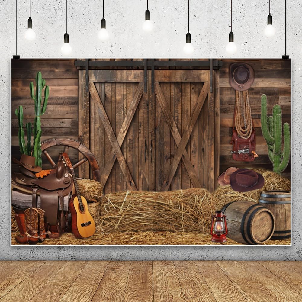 Western Cowboy Backdrop 8x6ft Fabric Cowboy Cowgirl Birthday Party Decor Photography Wild West Events Country Wedding Pictures Rustic Concert Background Farmhouse Barn Backdrops