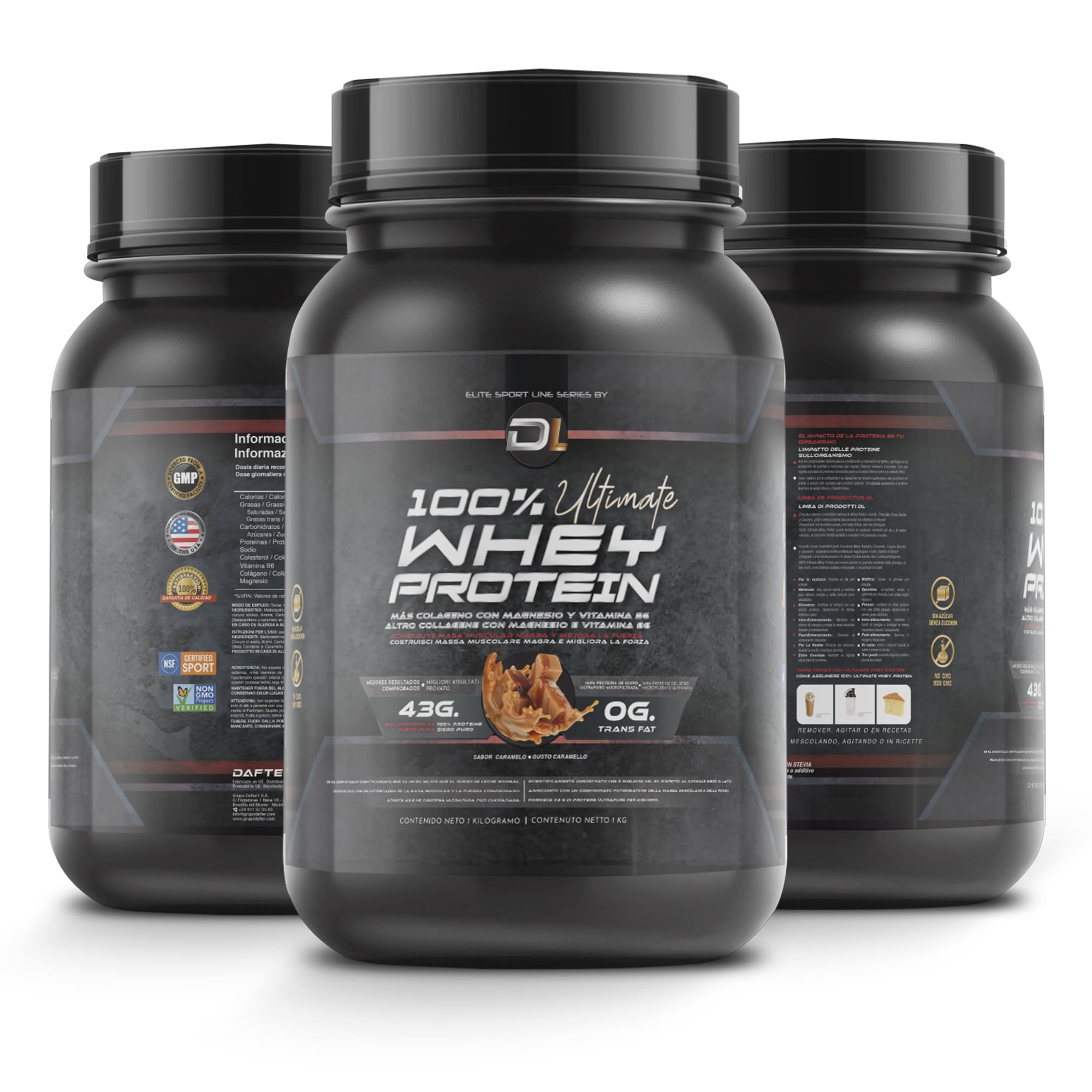 Whey Protein | Proteína en Polvo con Colágeno, Magnesio y Aminoácidos | Aumenta la masa muscular | Apoya el desarrollo y la recuperación muscular | Proteína fácil de digerir | Sabor Caramelo 1kg