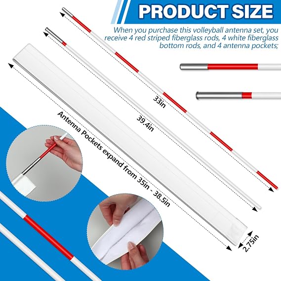 Shappy Volleyball Antenna Pole Set with Sleeve Collapsible Fiberglass