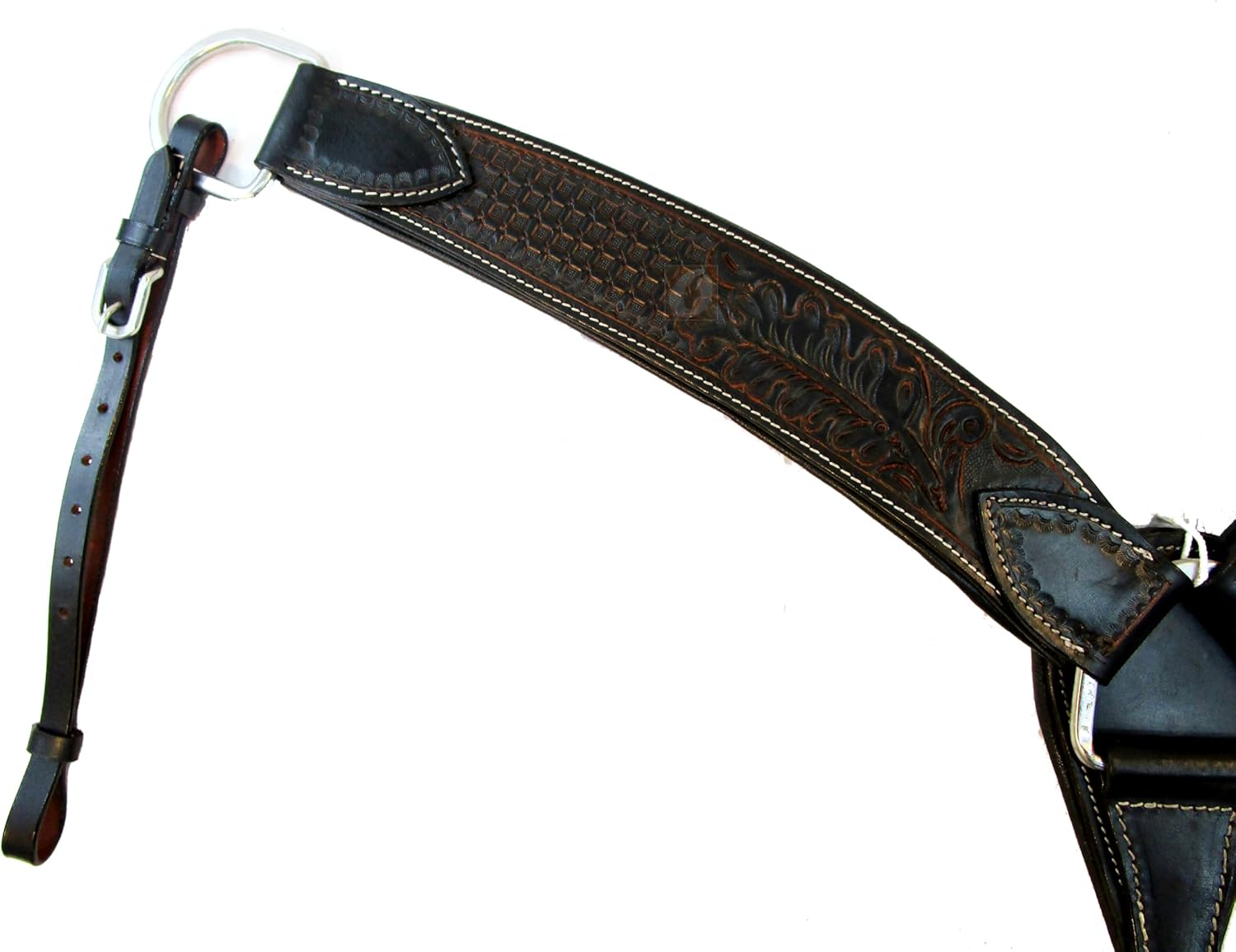Western Breast Collar Roping Horse Barrel Racing Trail BREASTCOLLAR Tooled Leather Ranch Roping Working Breastplate | Horse Size (Black Barbed)