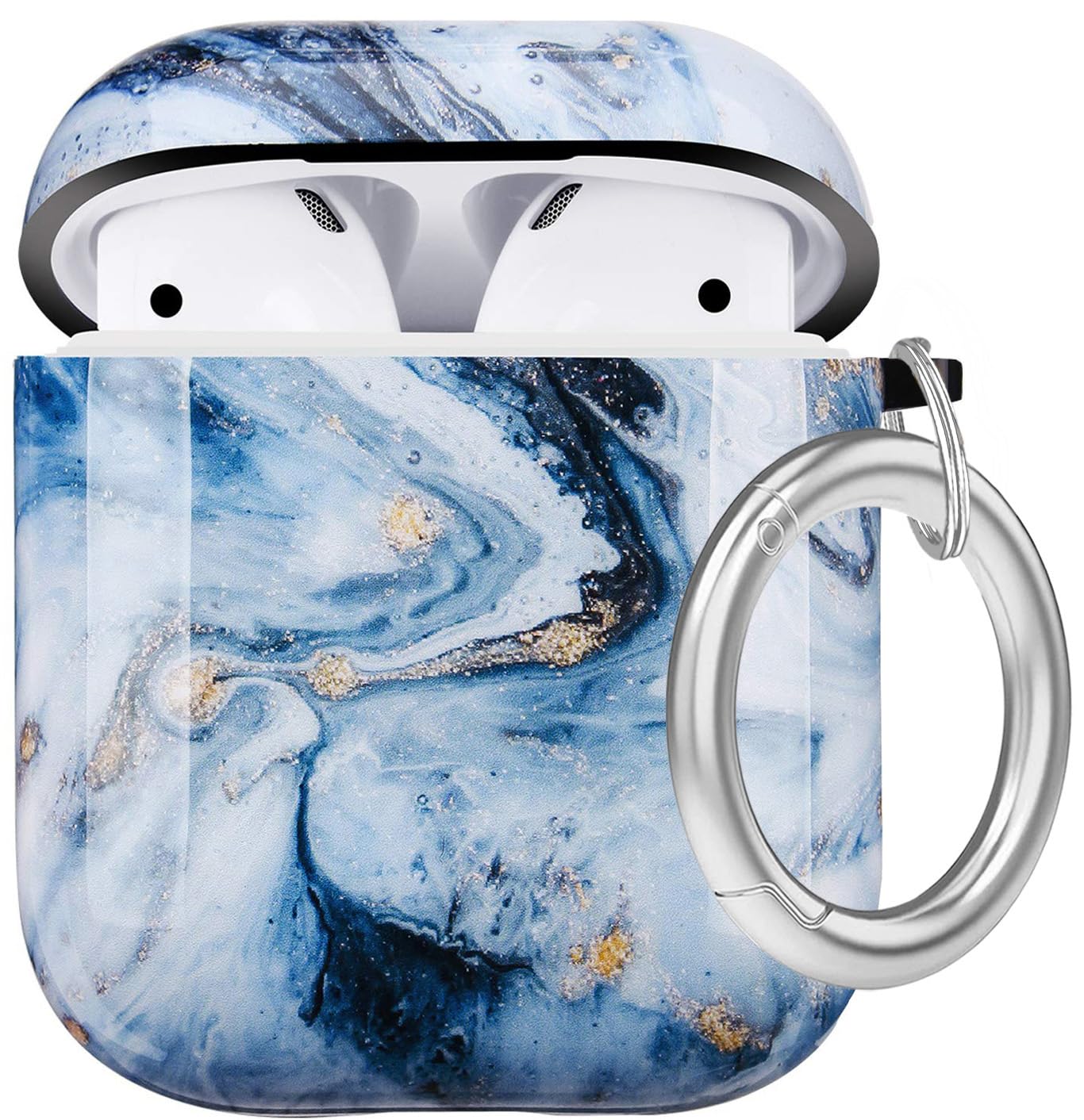 Marble Protective Hard Case Cover Compatible with AirPods 2/1 Generation Skin Portable & Shockproof Women Girls Men with Keychain