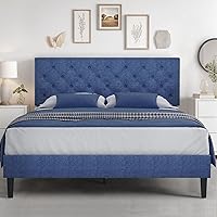 Vista 7 de HOMBCK Base de cama de tamaño individual con cabecera, base de cama tapizada con plataforma de lino para niños, base de cama de tamaño individual