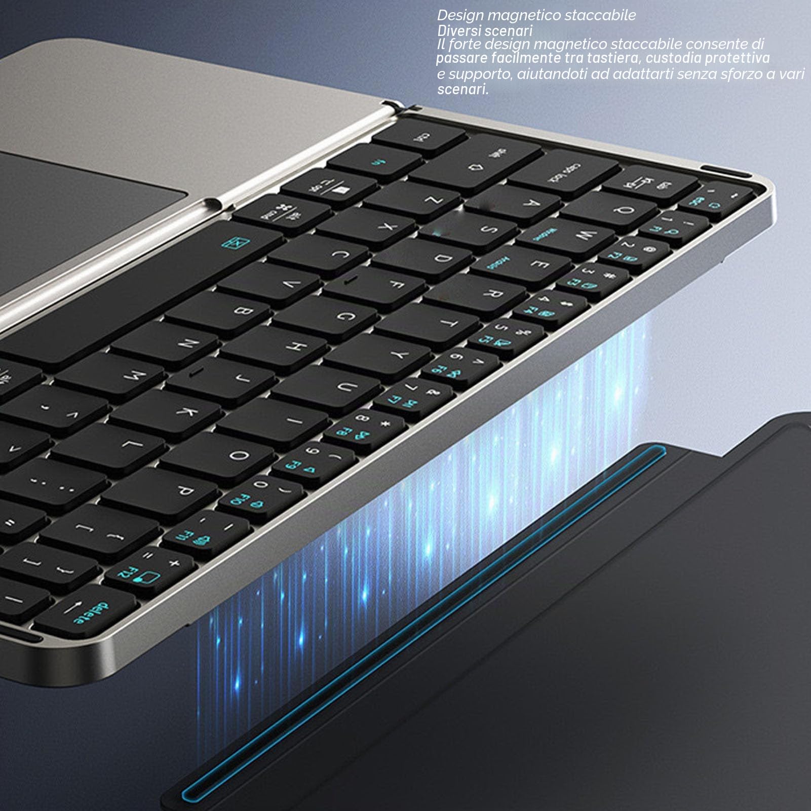 Topiky Tastiera Bluetooth Ultra Sottile con Touchpad, Tastiera Pieghevole Ricaricabile a 64 Tasti, Pieghevole Tascabile Ultra Sottile di Dimensioni Standard, Portatile (GRAY)