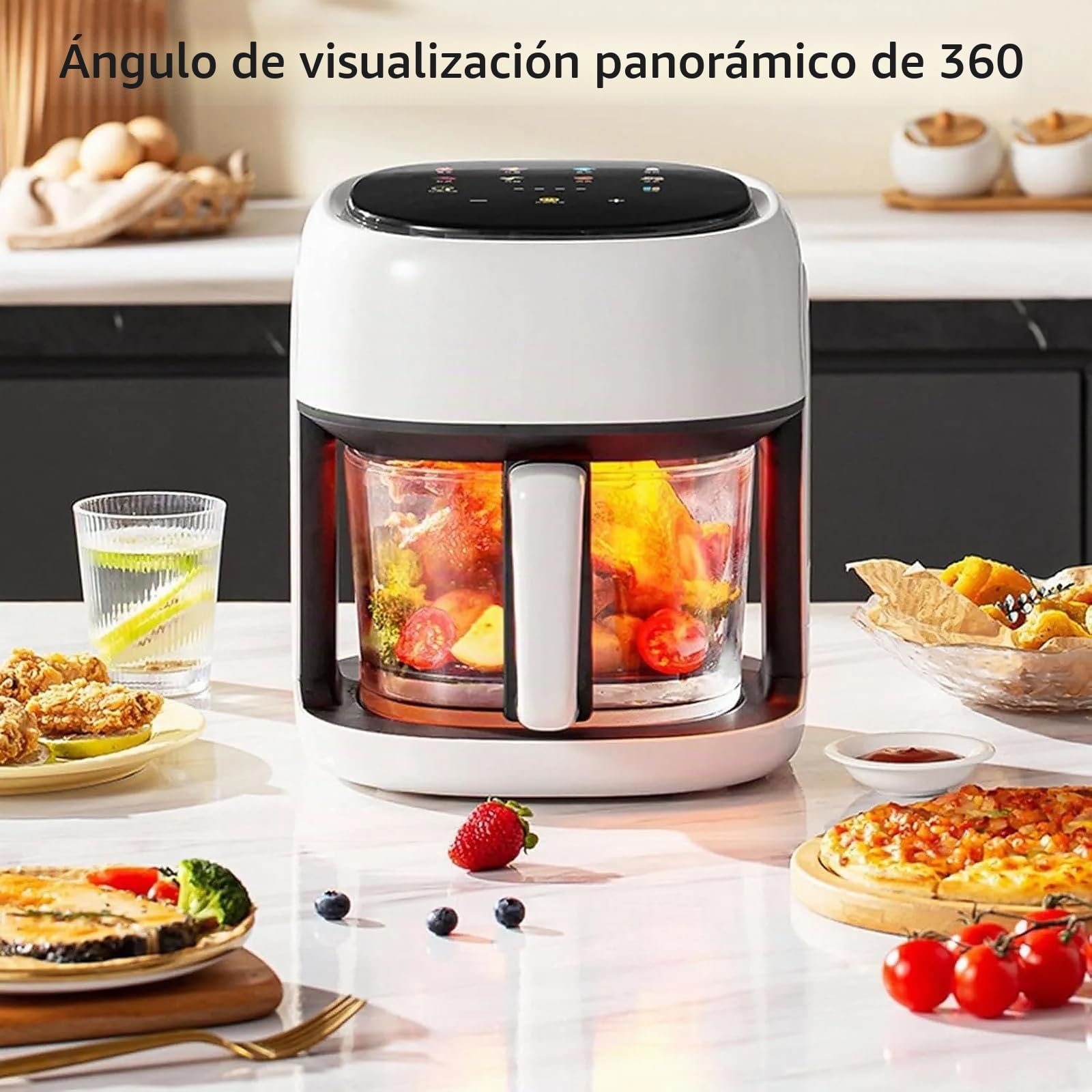 Freidora de aire 4,5 L con ventana de vidrio 360°, sin aceite, multifunción, control de temperatura, 1350 W, compacta para hogar o camping