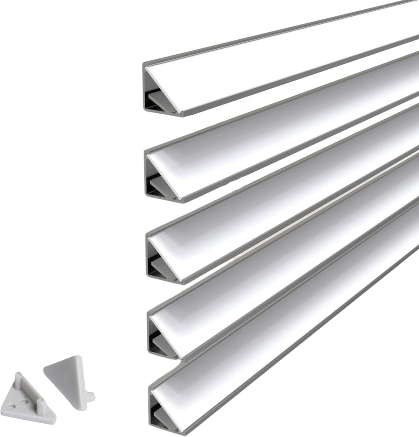 Wired4Signs 5 Pack 2m LED Corner Channel Kit for LED Strip Lights Cabi12 Model 30 or 60 Degree Mount with Opal Diffuser End Caps Under Cabinet Shelf Display Aluminum Profile Track