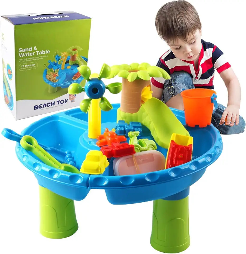 XICEN Toddler Sand and Water Table 22 Pcs/Set No Burr Multi-compartments Summer Toddler Water Table with Detachable Table Corners Colorful Sensory Toys for Beach, Pool, Yard