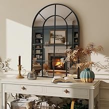 BEAUTYPEAK Windowpane Arched Wall Mirror, 36"x24" Inch Wall Mounted Mirror with Metal Frame, Farmehouse Grid-Designed Decorative for Entryway, Living Room, Home Decor, Black