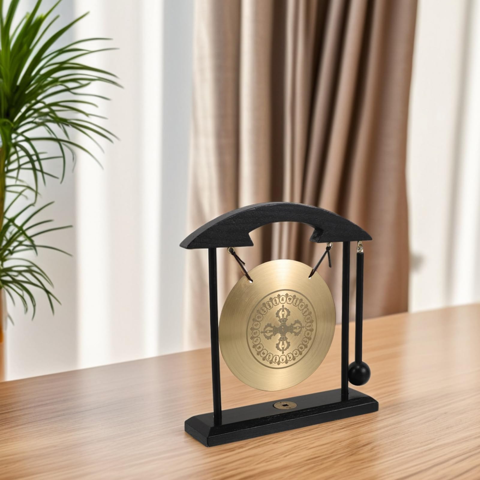 VALICLUD Campana Gong de Escritorio Feng Shui de Latón Gran Gong Vajra Decoración Zen Hogar Meditación Amuleto Buena Suerte Adorno Oficina con Soporte y Mazo