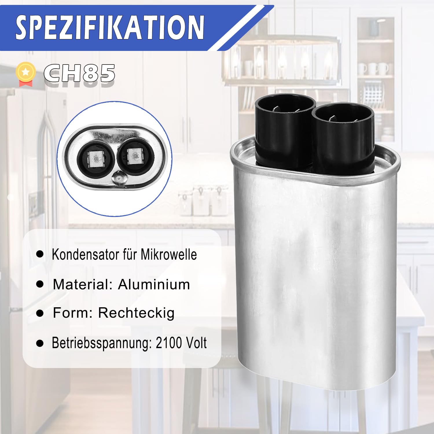 Condensatore HV Per Microonde 0,90 UF - Ricambio Universale Per Forni Domestici | CH85 2100V AC - Foto 6