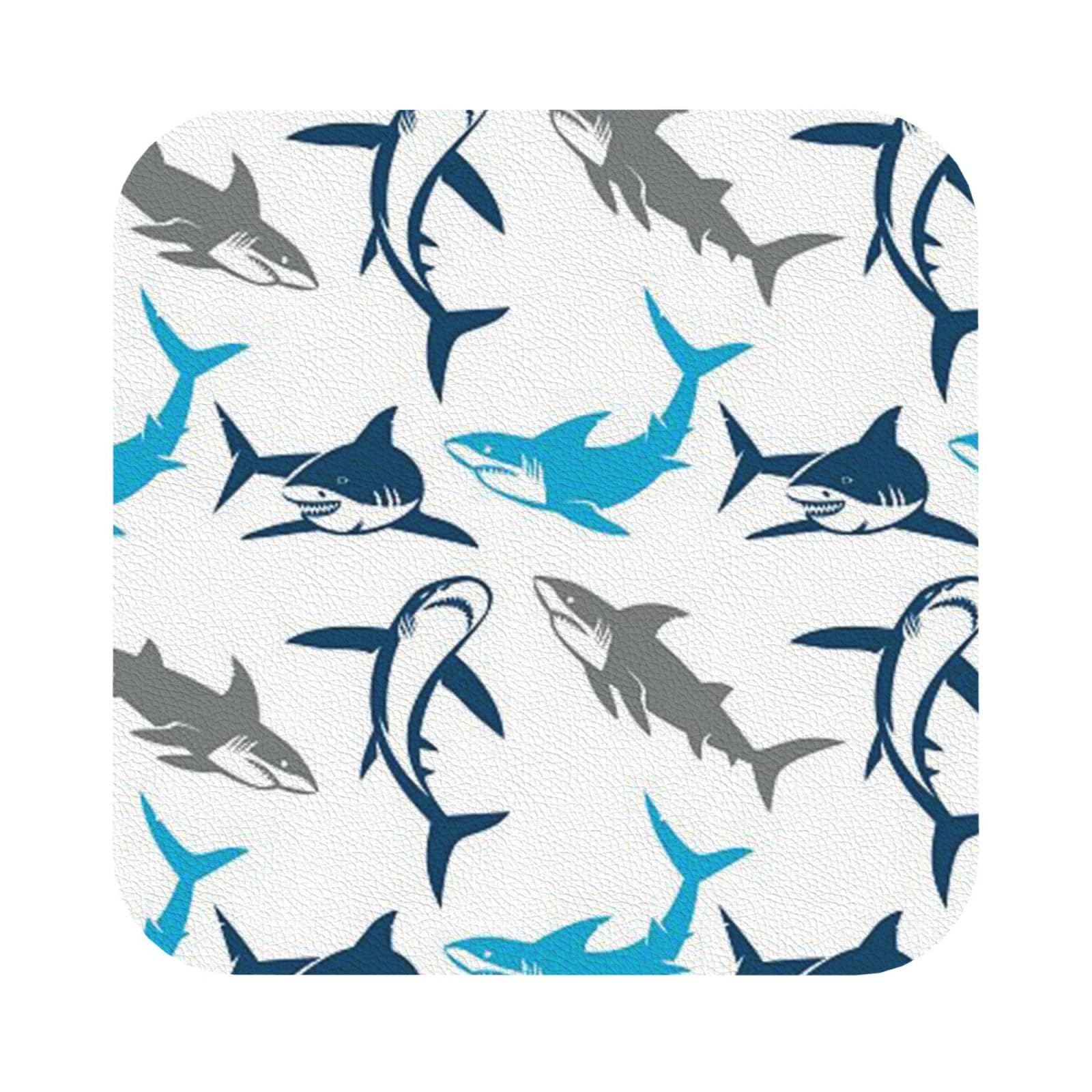 Sharks PU Leather Coasters Set of 6 Square Drink Coasters