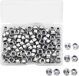LEONTOOL 100 Pcs M6 x 1.0mm Nylon Inserted Self Locking Nuts Hex Lock Nuts Assortment 304 Stainless Steel Self Clinching Nuts Finish Hex Lock Nut Plain Finish Inserted Hex with Storage Box