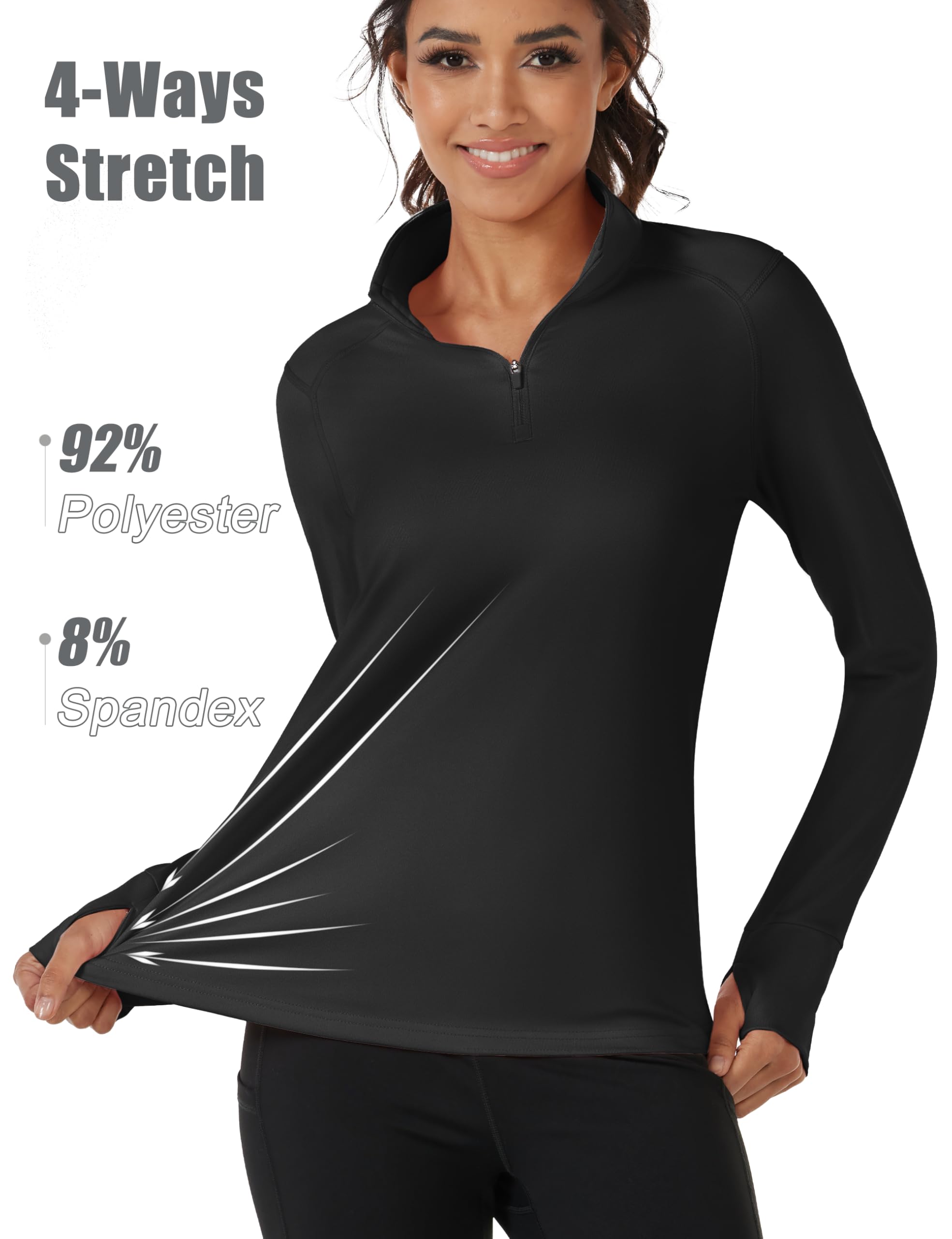 TACVASEN Fleecepullover Damen Sportshirt Langarm mit 1/4 Zip Fleece Laufshirt Atmungsaktiv Langarmshirt Fitness T-Shirt