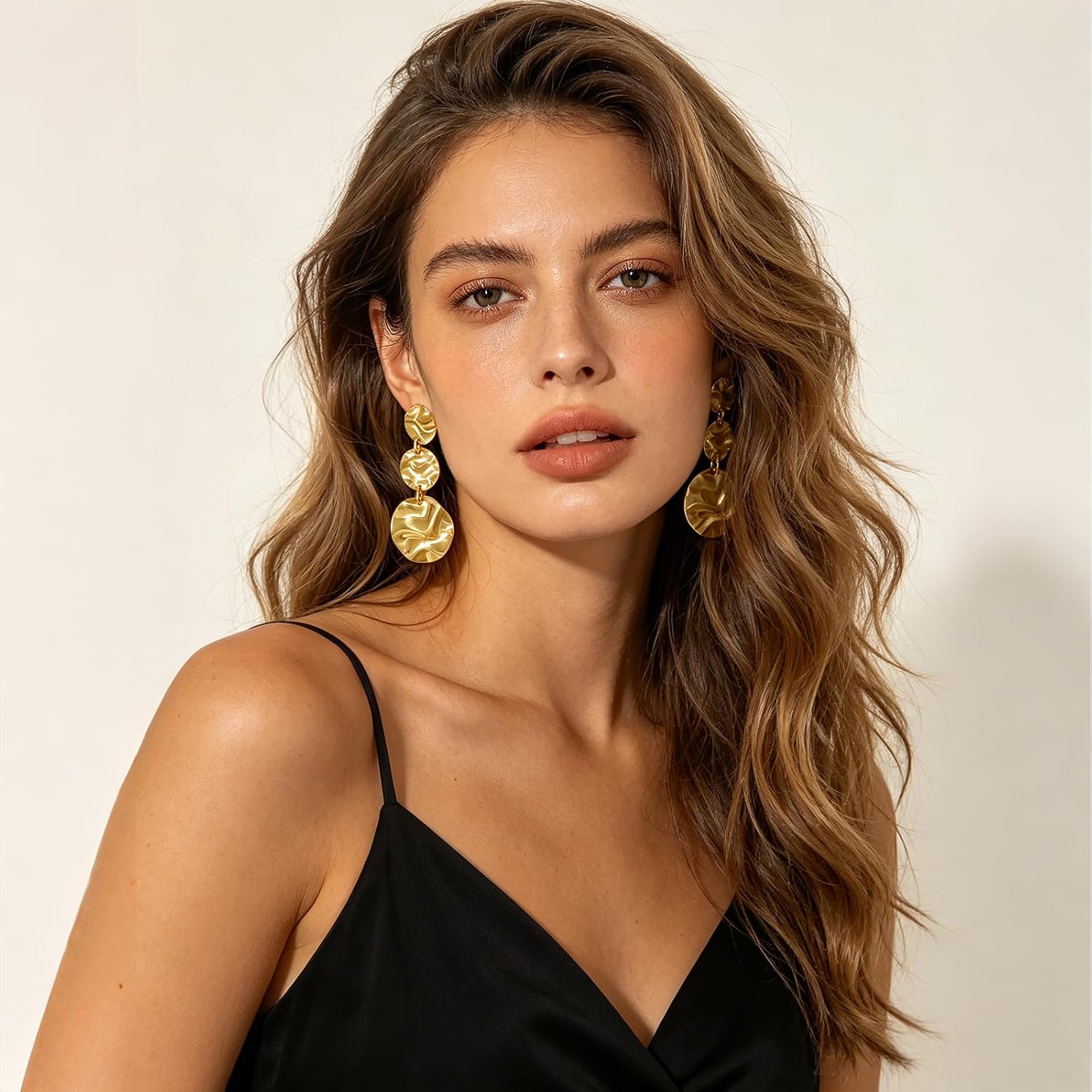 God Dangle Earrings for Women Hammered Boho Chunky Large Statement Earrings 14K Gold Plated Disc Drop Earrings Bohemian Jewelry Gifts