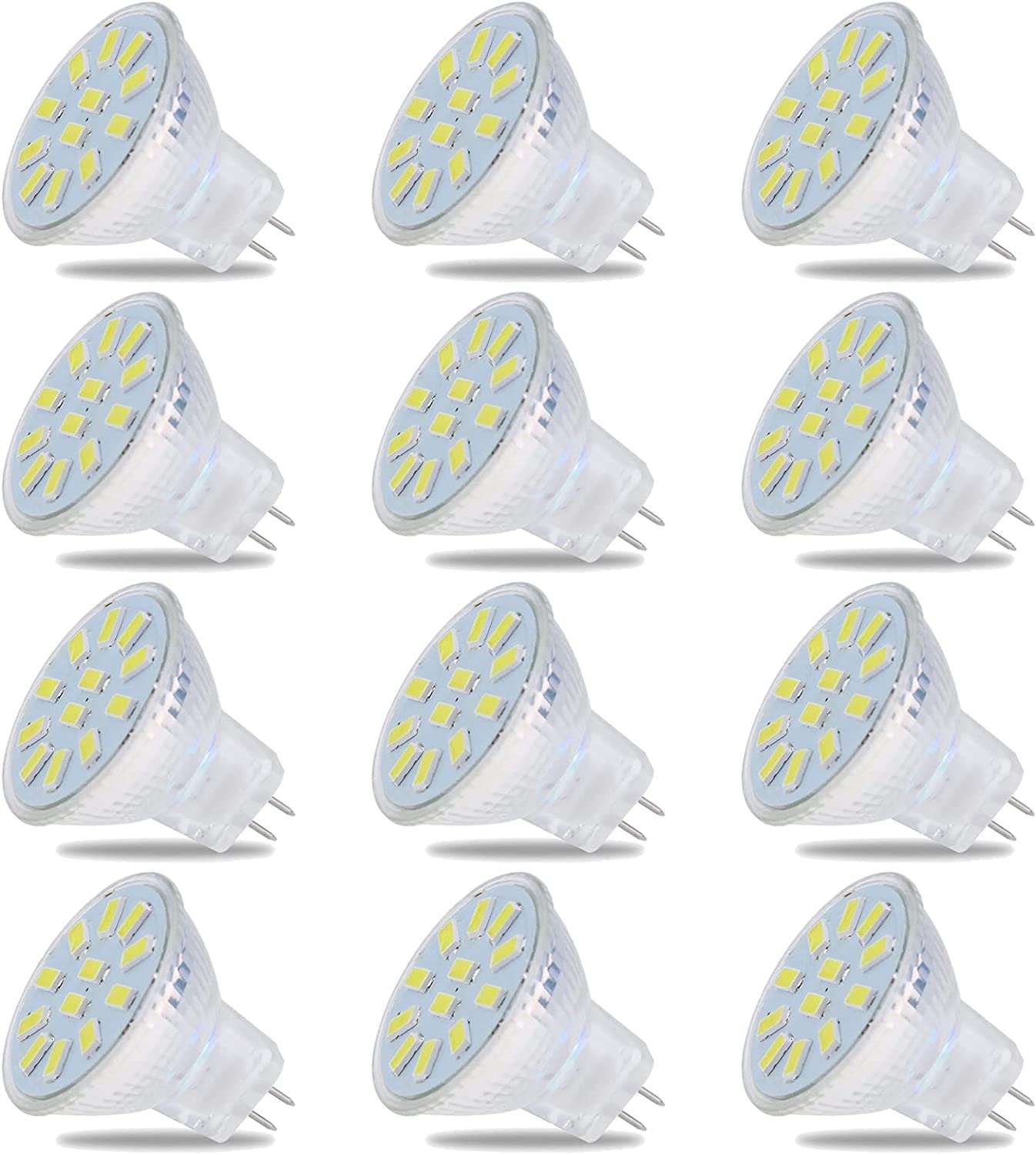 Bombillas Led MR11 GU4 5W, Reemplazar 40W halógeno equivalente LED bombilla foco lámpara 400LM 12V GU4 foco foco para el hogar, iluminación de pista de paisaje al aire libre,Cold white,12 Pack