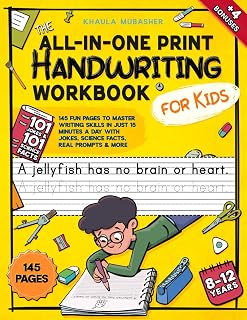 Fun All-in-One Handwriting Workbook for Kids Ages 8-12: 145 Pages Print & Cursive Practice with Jokes, Science Facts & Prompts