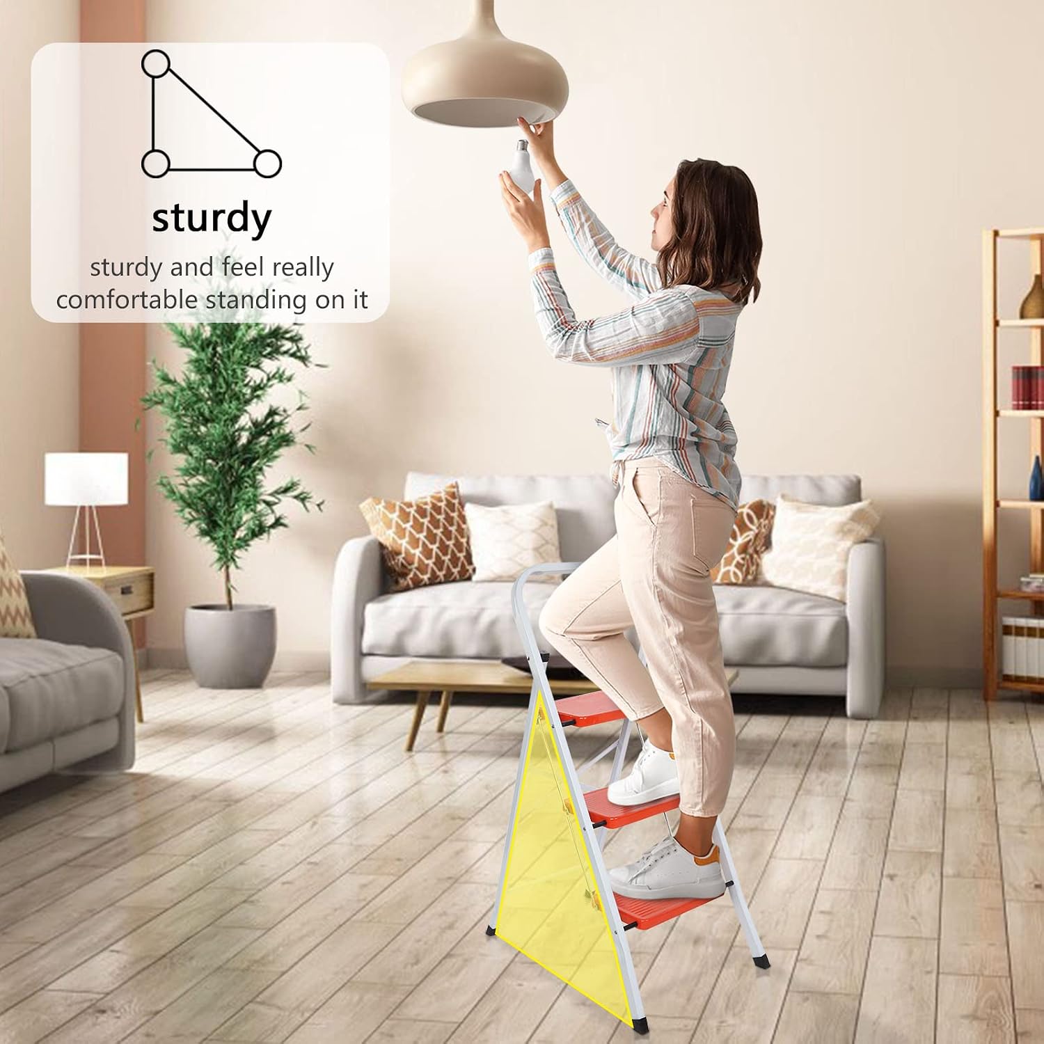 LUISLADDERS Step Ladder Folding 3 Step Ladder with Handgrip Anti-Slip Sturdy and Wide Pedal Multi-Use Ladder for Kitchen Household Office 350lbs