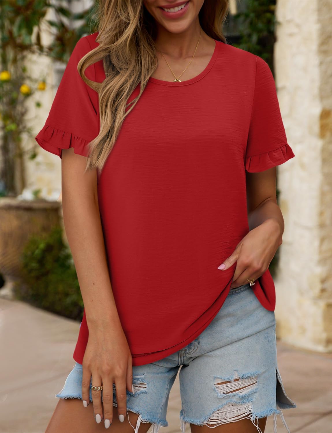 CRAZY GRID Women's Shirts Summer Casual Crewneck Short Sleeve Blouses Cute Floral Print Tunic Tops - Image 3