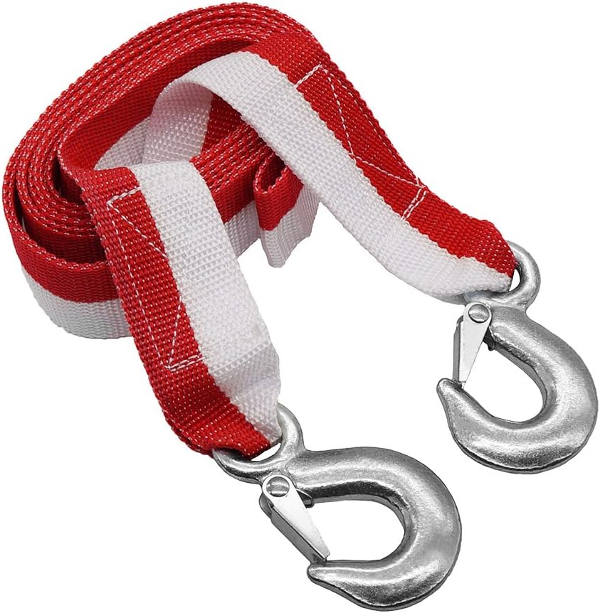 LOCEN Recovery 4 Meters Towing Rope with 2 Hooks - 3 Ton Towing Capacity - Perfect for Pulling a Car (Red and White)