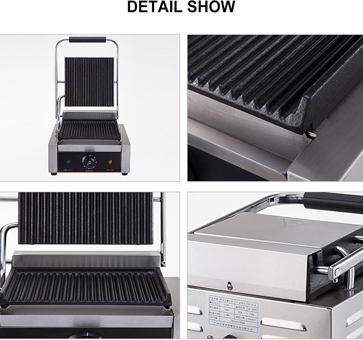 Piastra per Sandwich in Ghisa da 1800 W, Pressa Professionale per Panini, Griglia per Panini da 50°c A 300°c, per Hamburger, Bistecche, Pancetta, Panini, Salsicce