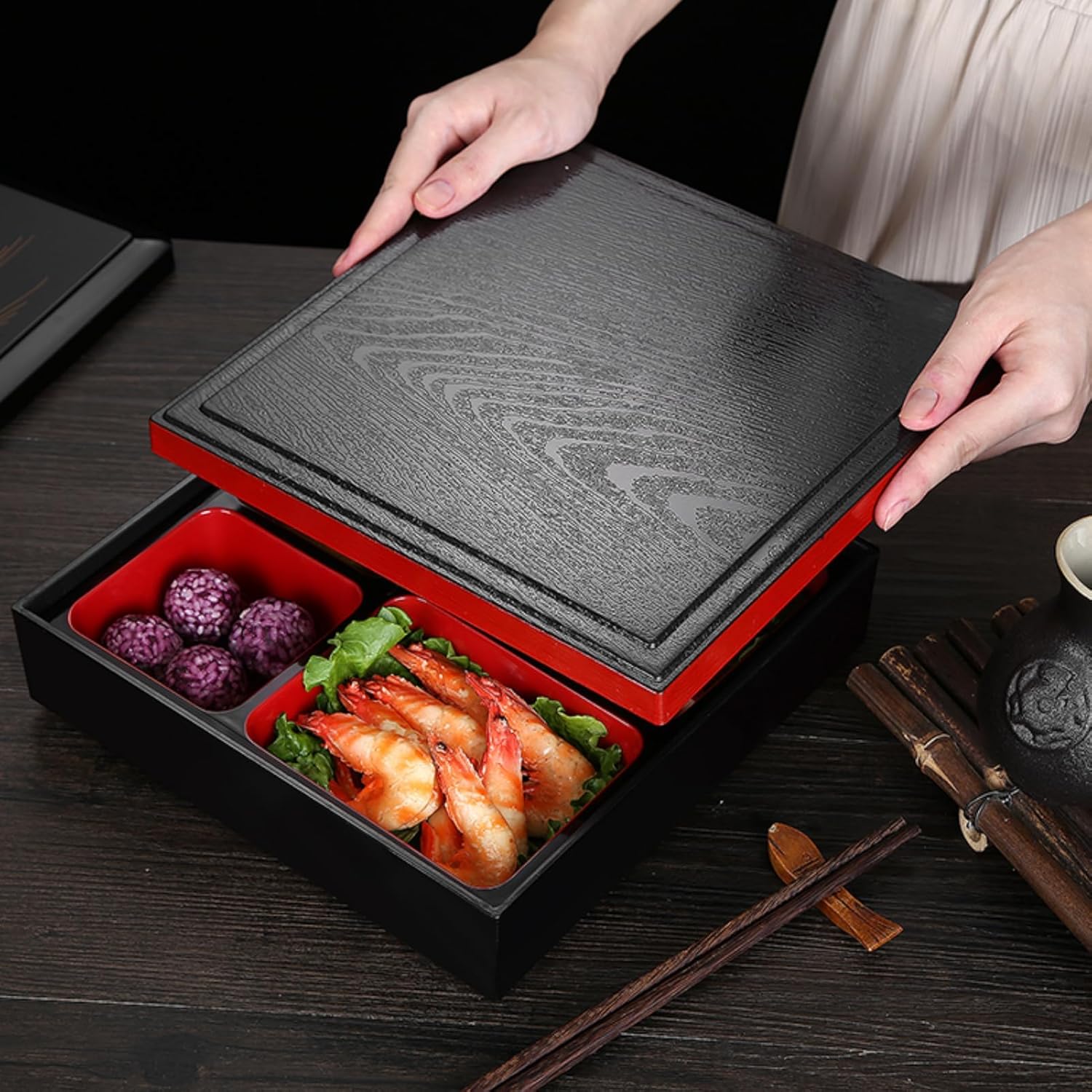Japanese Bento Box Lunch Container with Compartments Portable Food Storage for Office Picnic Sushi Rolls ABS Material Lightweight Durable 27x20 5x5cm(appr.)